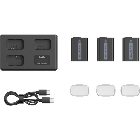 SmallRig 6019 - zestaw ładowarki z trzema akumulatorami Sony NP-FW50 - zawartość zestawu